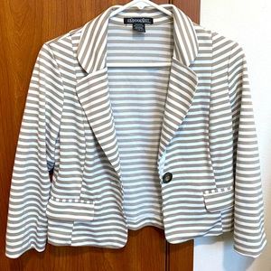Trendy, cute 2000’s white and beige striped blazer/cardigan.